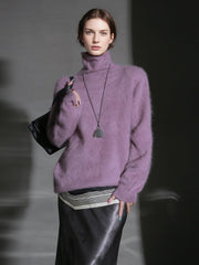 Luxury Cashmere Turtleneck Sweater – Seamless Design, Soft Brushed Knit, Solid Color Warm Pullover for Fall Winter