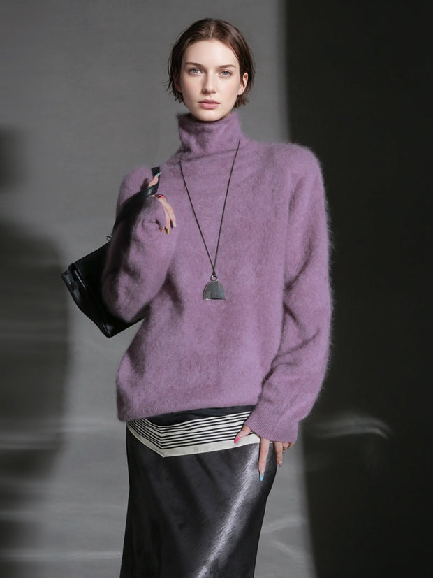 Luxury Cashmere Turtleneck Sweater – Seamless Design, Soft Brushed Knit, Solid Color Warm Pullover for Fall Winter