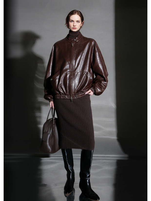 Women’s Sheepskin Leather Moto Jacket – Casual Chic Cropped Biker Style Short Coat for Autumn