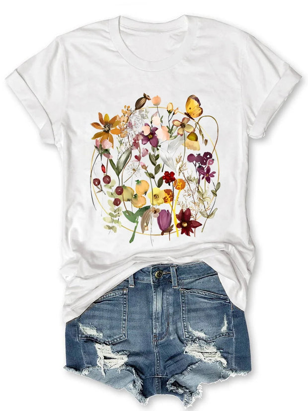 Vintage Pressed Wildflowers Print Women's T-shirt