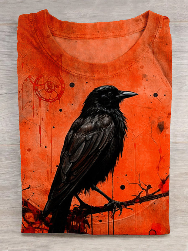 Unisex Halloween Raven Print Casual T-Shirt