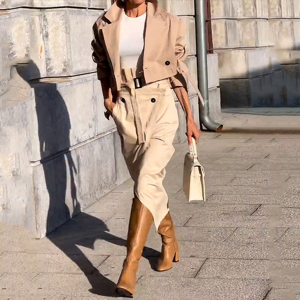 Casual Waistband Jacket Dress Two -piece Suit