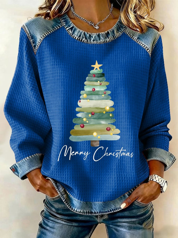 Women's Retro Christmas Tree Print Sweatshirt