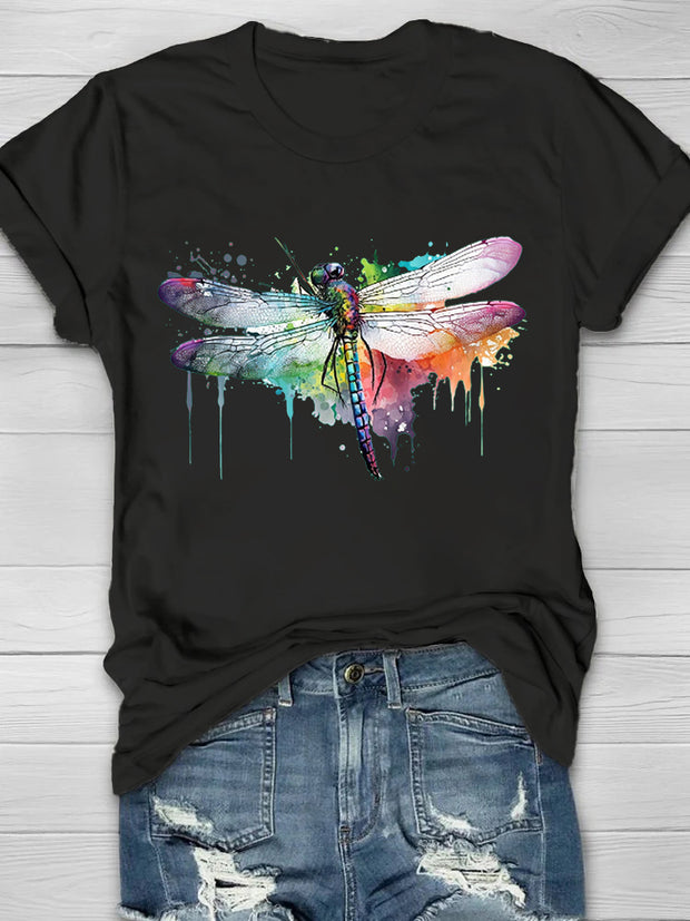 Watercolor Dragonfly Printed Women's T-shirt