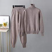 Turtleneck solid color sweater knitted two-piece set