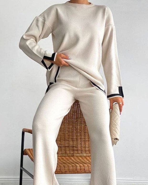 Contrast knit comfort two-piece set