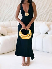 Plunge neck printing maxi dress
