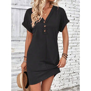 V Neck Button Short Sleeve Summer Casual Dresses