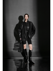 Chic Oversized Leather Jacket for Women – Premium Lambskin Commuter Coat with Large Pockets, Autumn Fashion