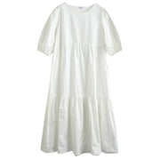 Toppies White Cotton Puff Sleeve Dress Woman Summer Midi Dress Short Sleeve Cascading Ruffles Blouses Dress