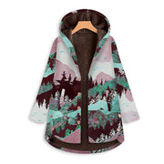 Wearshes Casual Retro  Mountains Print Plus Velvet Coat