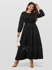 Plus Black Floral Jacquard Mesh Patchwork Maxi Dress