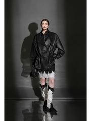 Double-Layer Collar Lambskin Leather Jacket – Chic and Bold Women’s Premium Leather Outerwear, Unique Design