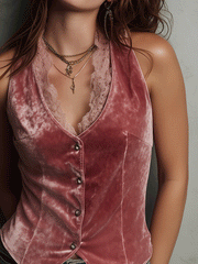 Vintage Romantic Velvet Button Vest