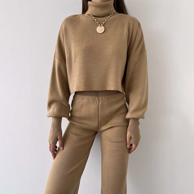 Casual Loose-fitting Long-sleeves Top and Pants Two-piece Set