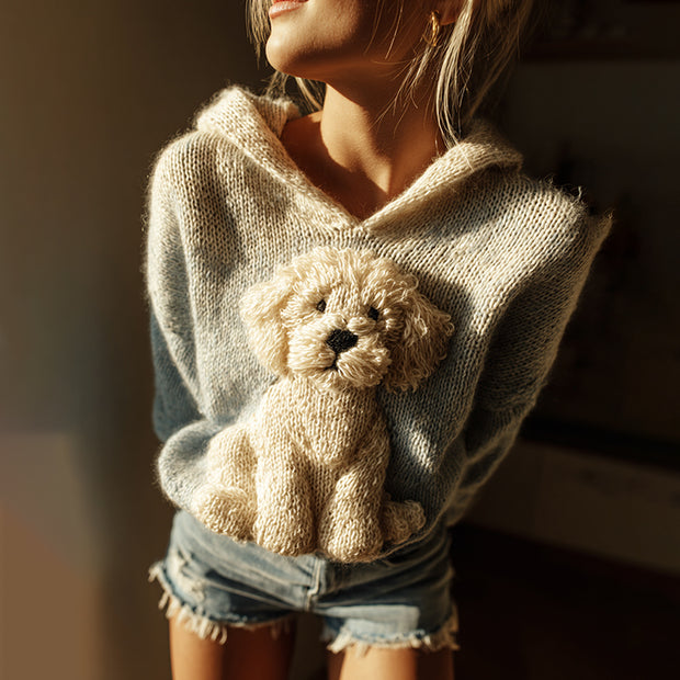 Classic Fuzzy Mini Labrador Retriever Dog Felt Cozy Knit Hooded Sweater