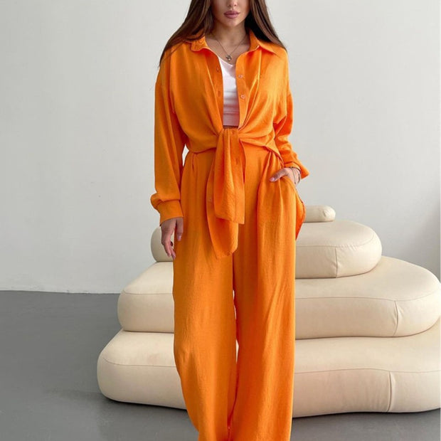 Broken Long -sleeved Top Pants Two -piece Suit