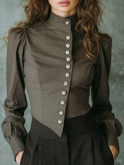 Vintage Military Style Stand Collar Blouse