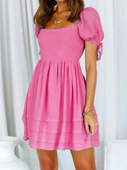Puff sleeve solid color dress