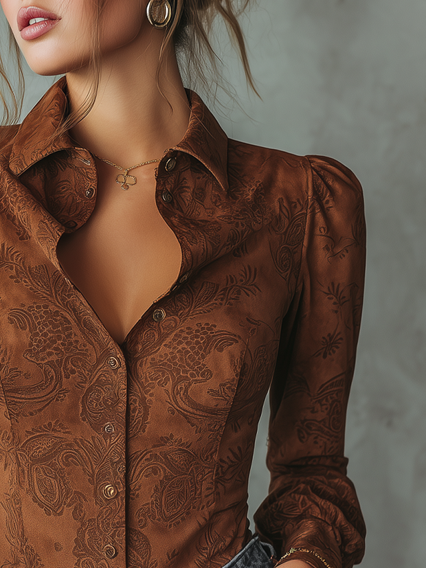 Retro Paisley Eco-friendly Suede Long-sleeved Blouse