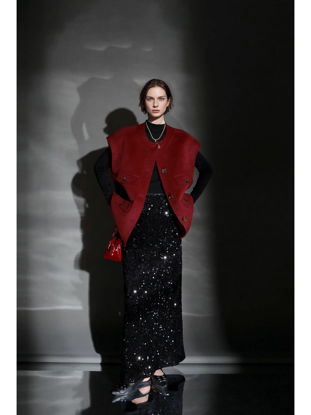 Luxury Camel Hair Vest for Women – Reversible Wool Gilet Winter Sleeveless Coat