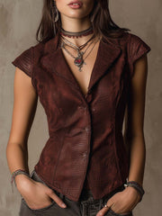 Burgundy Western Croc Embossed Faux Leather With Micro Suede Vest