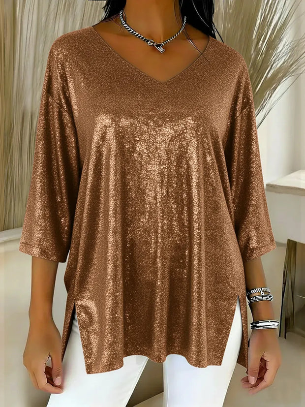 Women's Sparkly Christmas V-neck Top