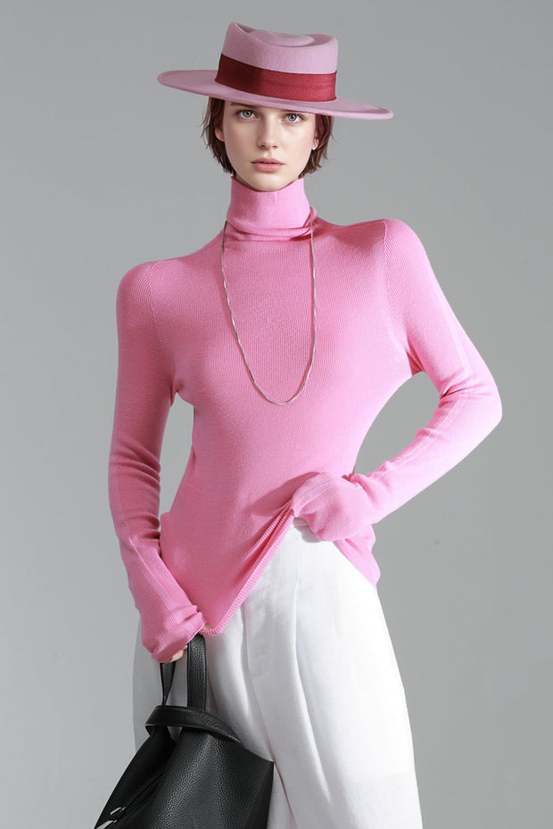Merino Wool Minimalist Mock Neck Ribbed Knit Top – Cross-Strap Seamless Solid Color Sweater