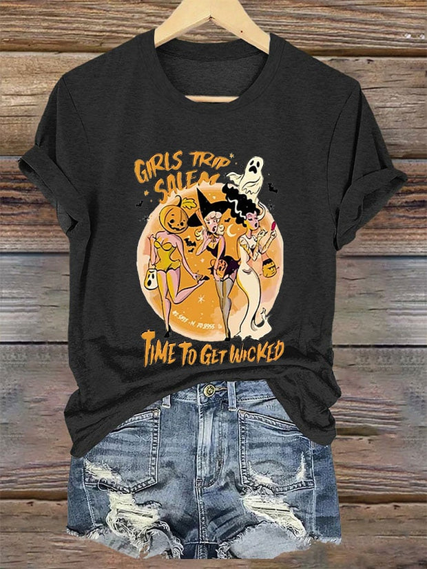 Women's Girl's Trip Salem Time To Get Wicked Halloween Casual Tee