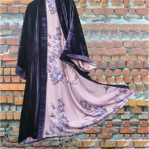 Casual Fashion Lining Printed Long Sleeve Kimono Duster