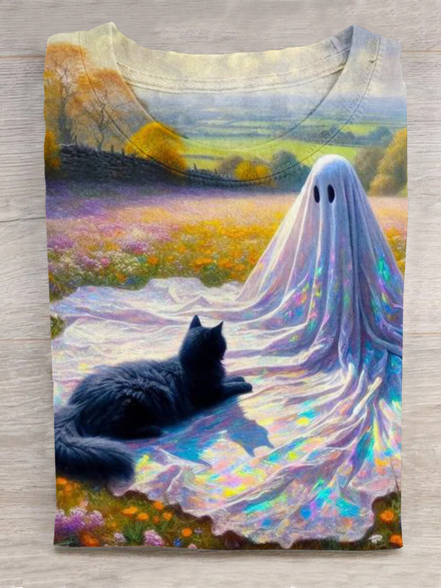 Distressed Magic Halloween Cute Ghost Print T-shirt