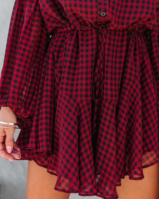 Autumn And Retro Winter Elegant Plaid Shirt Splicing Fake Two-piece Dress