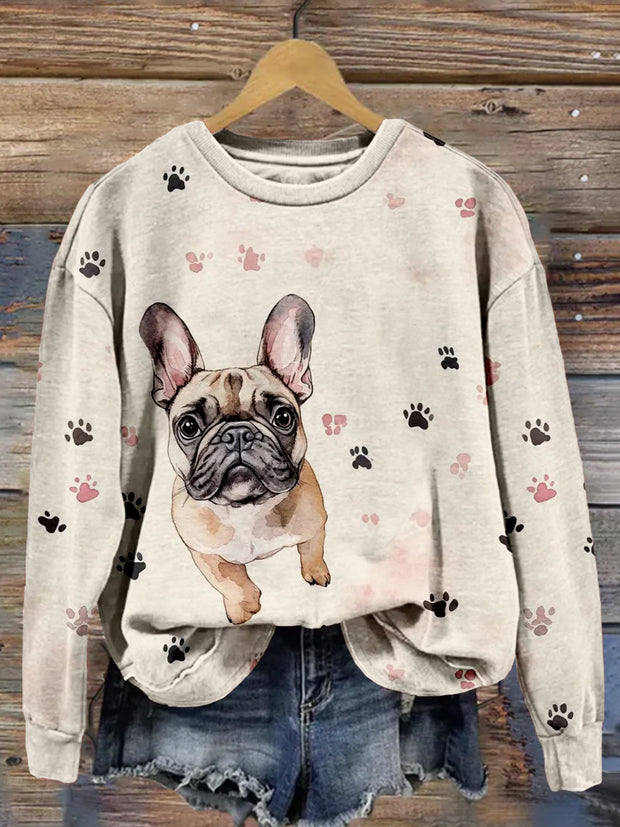 Cute French Bulldog Paws Print Cozy Sweatshirt