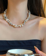 New Colorblock Alloy Zircon Double Layer Pearl Gratuated Bead Necklace