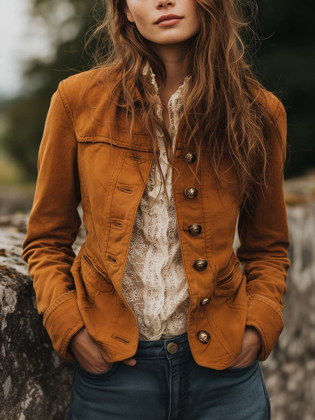 Vintage Caramel Cargo Button Jacket