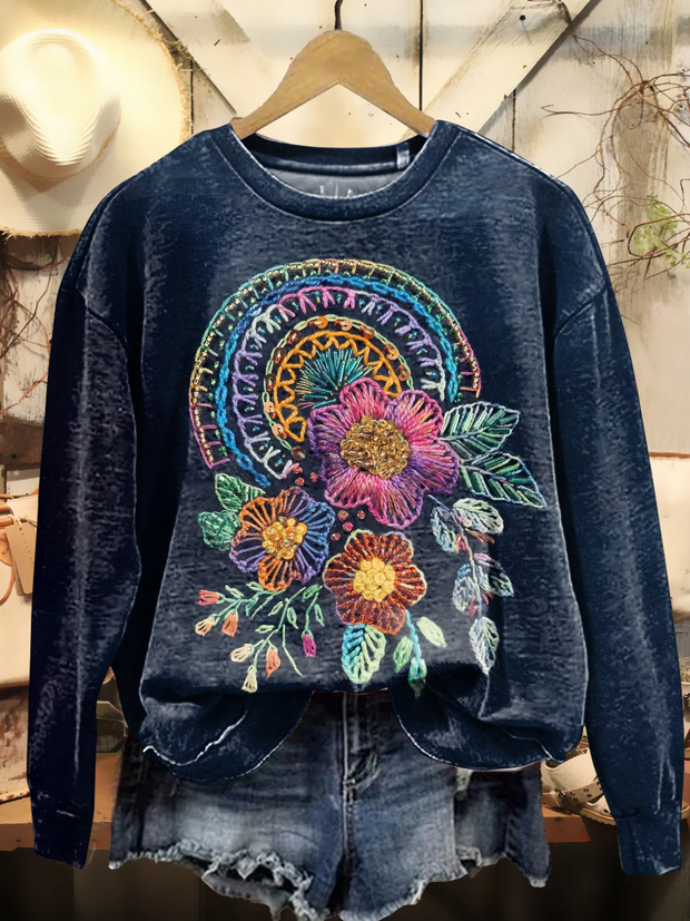 Retro Floral Pattern Art Print Sweatshirt