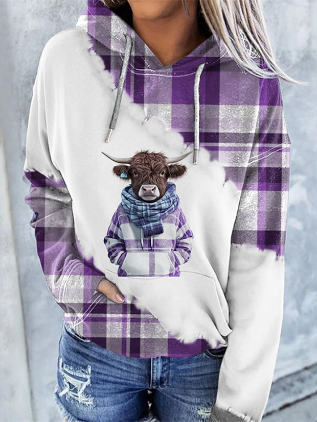 Highland Cow Print Casual Long Sleeve Hoodie