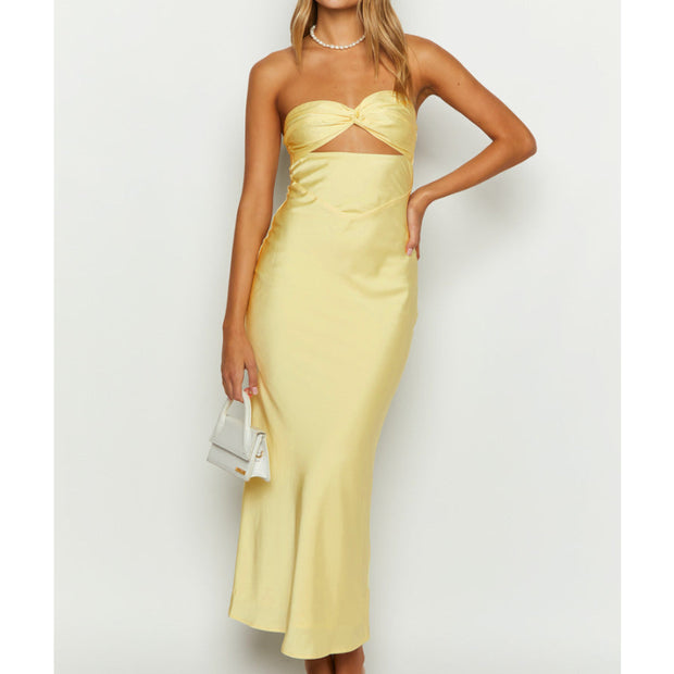 Yellow Satin Maxi Dress