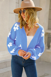 Floral Open Front Fuzzy Cardigan