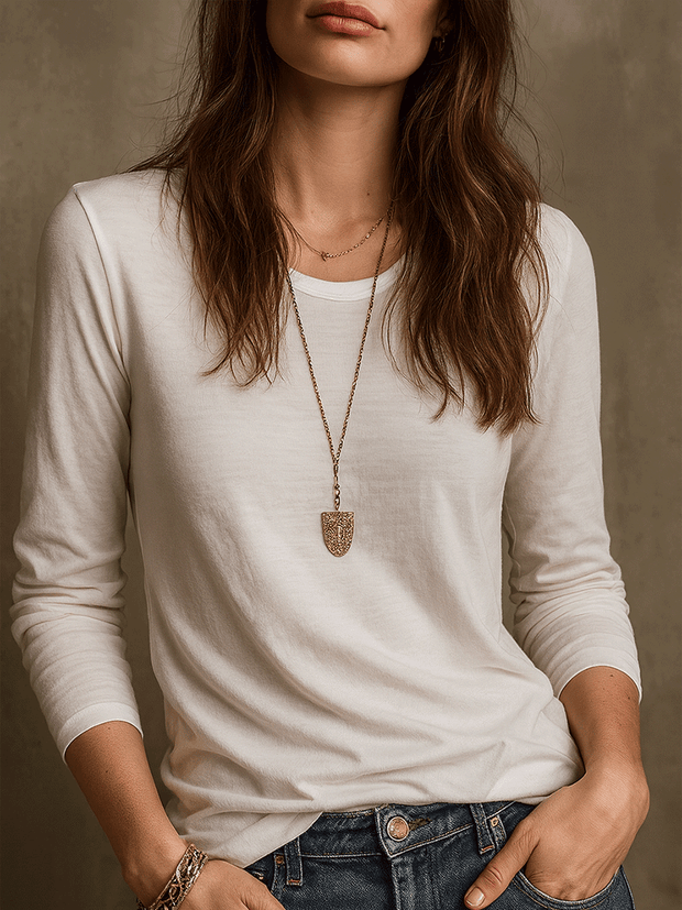 Basic Soft Ivory Everyday Long Sleeve T-shirt