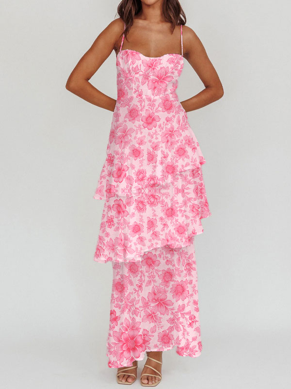 Thin straps tiered maxi dress