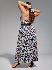 Plus Leopard Print Halter Elastic Waist Maxi Dress