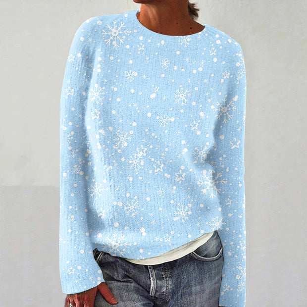 Women's Blue Christmas Snowflake Art Casual Sweater