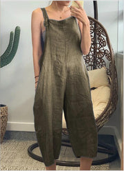 Pure Color Cotton Strap Jumpsuit