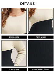 Two Tone Round Neck Bodycon Midi Sweater Dress