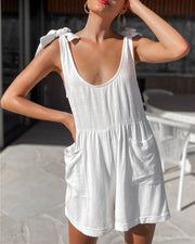 Full Size Scoop Neck Tie Shoulder Romper