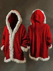 Vintage Mrs. Santa Christmas Furry Hooded Cardigan Sweater