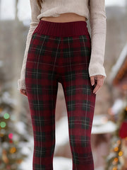 Women'S Christmas Contrast Plaid Tight High-Elastic Leggings