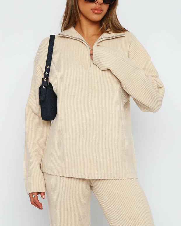 Solid color comfortable wool zipper two-piece set