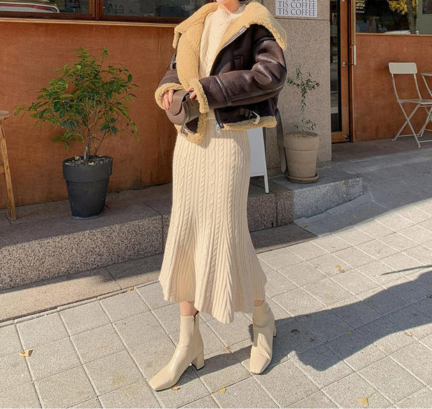 Autumn and winter twist knitted two-piece set